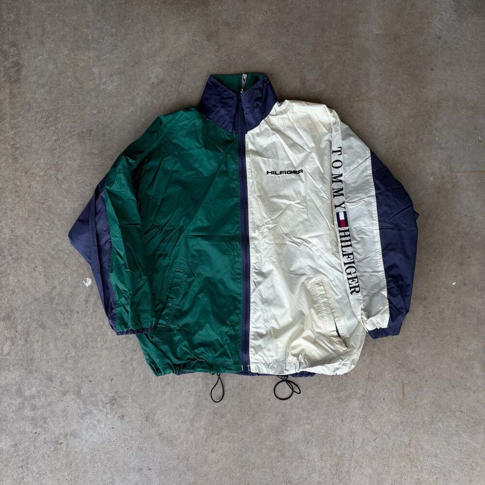 RARE Vintage 90s TOMMY HILFIGER Big Logo Embroidered Spellout Bomber Windbreaker